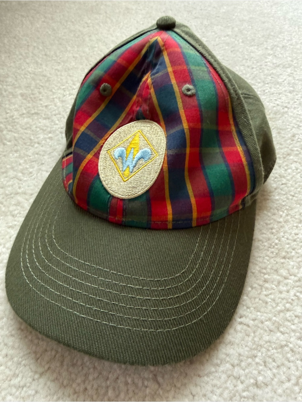 Webelos Kids Scouting America Olive Green Plaid Baseball Hat